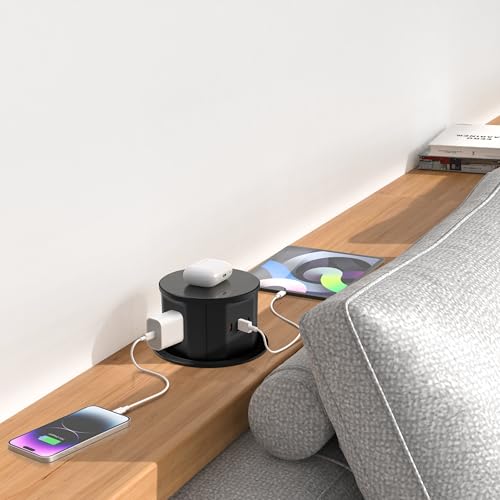 ANNQUAN 4.7" 20amp Pop Up Countertop Outlet Wireless Charger 65W USB Black | Pop Up Outlet with 3 Outlets 3 USB Ports Home Office Kitchen - color: Black, size: 20 Amp(Standard)