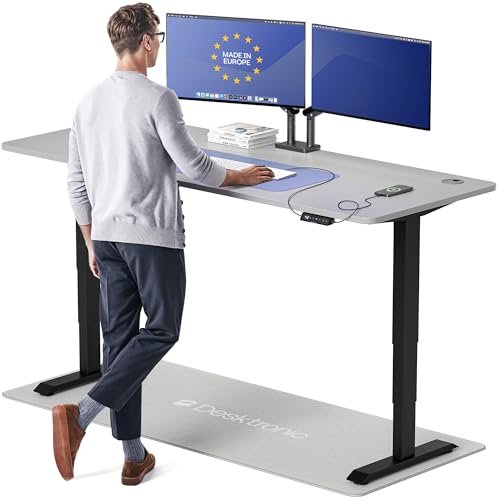 Desktronic HomePro Standing Desk 80x30 — Made in Europe, Ergonomic Sit Stand Home Office Desk, Electric Height Adjustable, Dual Motor, USB & USB-C Charging, Wobble-Free, Touchscreen, 3 Memory Presets - color: Black + Gray, size: 80 x 30 in