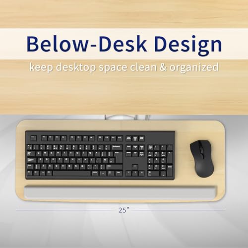 VIVO Light Wood Under Desk 25 x 10 inch Keyboard Tray, MOUNT-KB03C | Adjustable Computer Keyboard and Mouse Platform, Ergonomic Under Table Desk Mount Drawer, Full Swivel - color: Light Wood, size: 25"