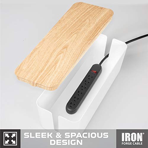 Iron Forge Cable Cable Management Box, 2 Pack - White with Wood Top - color: White-Light Wood
