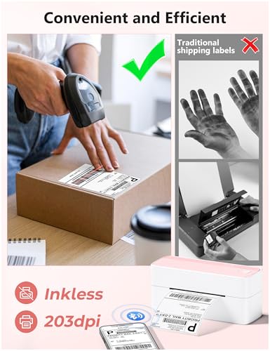 Phomemo Bluetooth Thermal Label Printer, 241BT 4X6 Shipping Label Printer | Wireless Label Printer for Small Business and Shipping Package, Compatible with iPhone, Android, Shopify, Amazon, USPS, Pink - color: Pink