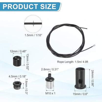 uxcell 4Set Ceiling Hanging Wire Cable Kit, 4.9ft Top Adjust Adjustable Hanging Wire Rope Suspension with Mount Screw Kit for Pendant Chandelier Ceiling LED Panel Light, Black - color: Black, size: 4.9ft