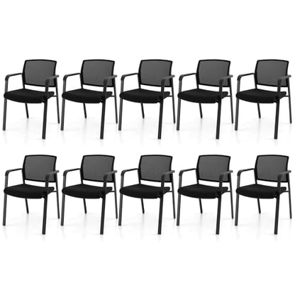 COSTWAY Stackable Office Guest Chairs Set of 10 with Armrests, No Wheels | Conference Room Chairs with Mesh Backrest and Upholstered Seat, Ergonomic Waiting Room Chairs for Office Home Reception Area - size: 10 Pack, style: No Wheels