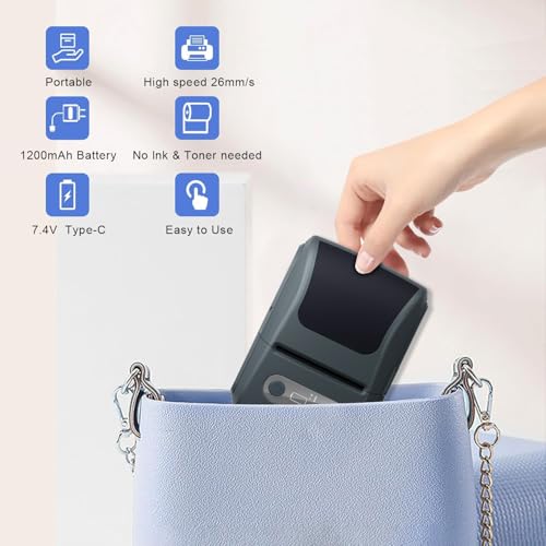 Label Maker Machine with Tape, Portable Thermal Label Printer with 1 Roll 57x50mm Tape, Handheld Sticker Maker Support 12-57mm Thermal Labels for Small Business/Home/School/Office, Black - color: White