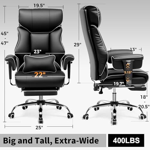 GTPLAYER Big and Tall Gaming Chair 400lbs Heavy Duty Office Chair with Foot Rest & Ergonomic Pocket Spring Cushion, High Back Lumbar Support for Lower Back Pain Relief, White/Black - color: White-black