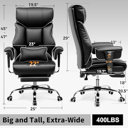 GTPLAYER Big and Tall Gaming Chair 400lbs Heavy Duty Office Chair with Foot Rest & Ergonomic Pocket Spring Cushion, High Back Lumbar Support for Lower Back Pain Relief, White/Black - color: White-black