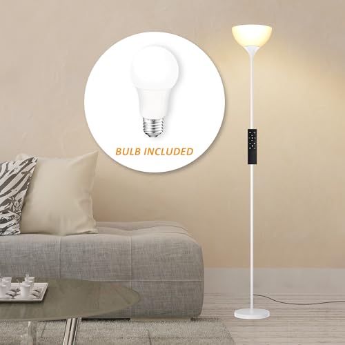 PESRAE Floor Lamp, Remote Control, Stepless Brightness & Color Temperature - color: Matte White