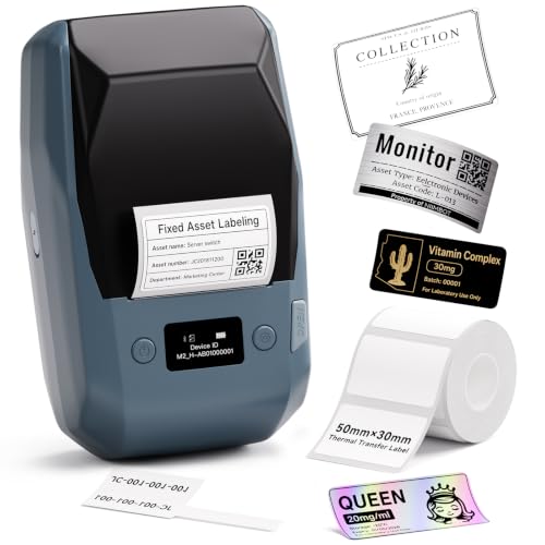 NIIMBOT M2 Label Maker with Tape 2Inch Thermal Transfer Label Printer, Blue | Support Color Ribbon Printing 300DPI Bluetooth Sticker Printer for Office Small Business Lab Cable Use, Work with Phones & PC - color: Blue