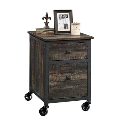 File Pedestal with 2 Drawers, Dark Oak Finish Mobile Storage Cabinet for Letter Size Files, Office Organization with Smooth Glide Drawers and Casters (20.87" x 23.86" x 26.58")