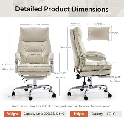 Massage Office Chair with Foot Rest Ergonomic Heated Desk Chairs | High Back PU Leather Massage Recliner with Lumbar Support 155° Reclining Swivel Wheels Computer Chairs for Home Office, White - color: Whtie