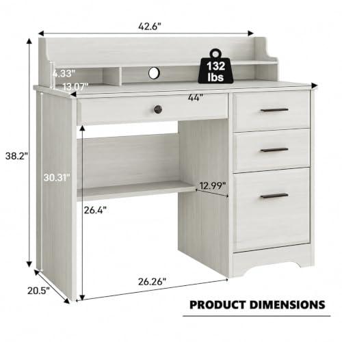4 EVER WINNER Small Desk with Drawers for Small Spaces, 44'' Computer Desk with File Cabinet & Monitor Stand, Wood Writing Desk for Bedroom, Living Room, Off White - color: Off White