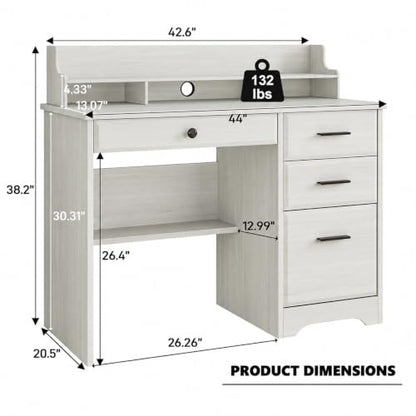 4 EVER WINNER Small Desk with Drawers for Small Spaces, 44'' Computer Desk with File Cabinet & Monitor Stand, Wood Writing Desk for Bedroom, Living Room, Off White - color: Off White