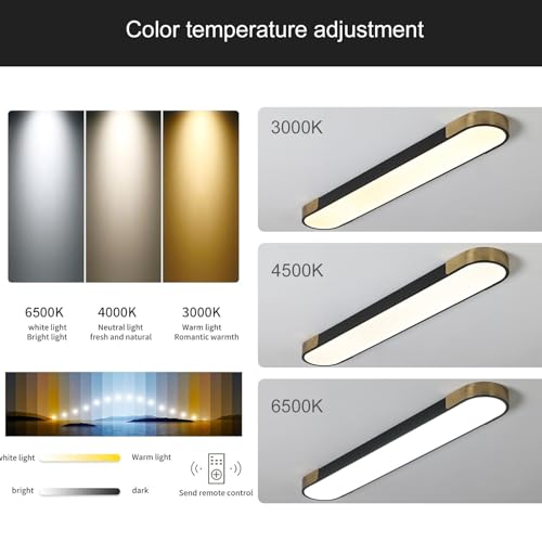 Qcyuui Kitchen Lighting Fixtures Ceiling,39.4 Inch Dimmable Modern Led Ceiling Light,Black and Gold Long Linear Ceiling Light Fixture for Office Bedroom Kitchen Hallway,(48W/3000-6500K) - color: Black and Gold/Dimm/48W/39.4IN, size: 39.4in