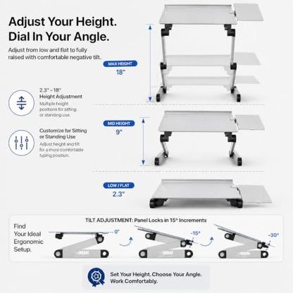 Uncaged Ergonomics Adjustable Keyboard Tray, Silver, Keyboard Tray, Ergonomic, Wrist Support, Portable, Universal, Aluminum - color: Silver
