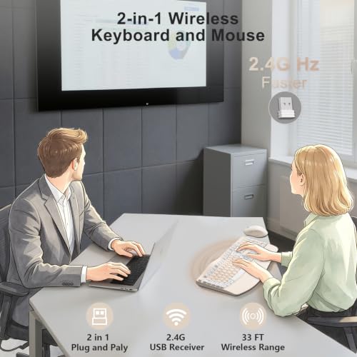Wireless Keyboard and Mouse Combo, 2.4G Ergonomic Wave Keys (Latte-A) - color: Latte-A