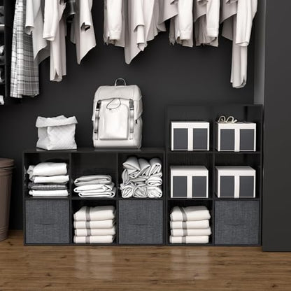 6 Cube Bookshelf with Closed Back Panel, 13.5-inch Wooden Cubby Shelves Heavy Duty - Bookcase for Living Room, Home, Office (Black) - color: Black, size: 6 Cube-13in