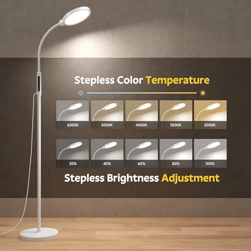 Happy Light Therapy Lamp,11000 Lux Sun Light Lamp with Touch Remote Control | Full Spectrum Light,5 Color Temperatures & 10 Brightness，1H Timer， Light Therapy for Home/Office Use - color: White