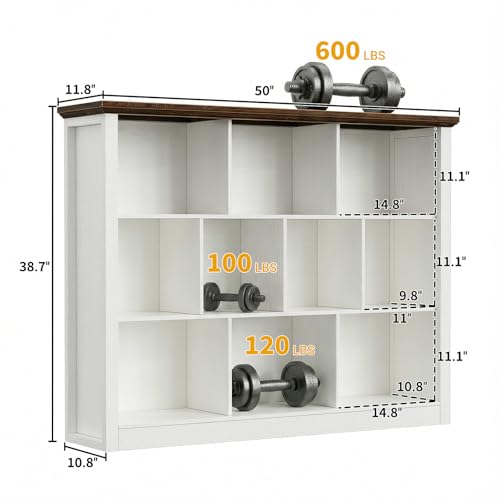 Unikito Cube Storage Shelf, Open Cube Bookshelf with Base, White/Brown - color: Warm White/Brown, size: 10 Cube (50"W x 38.7"H)