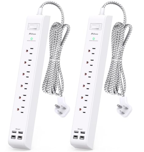 2 Pack Power Strip Surge Protector, Flat Plug Extension Cord - color: White, size: 5 FT