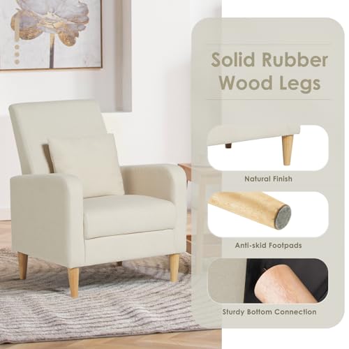 COLAMY Sherpa Accent Living Room Chair, Upholstered Fabric Armchair Reading Side Chair, Single Sofa with Wood Legs and Back Pillow,Cream - color: Cream, size: Set of 1