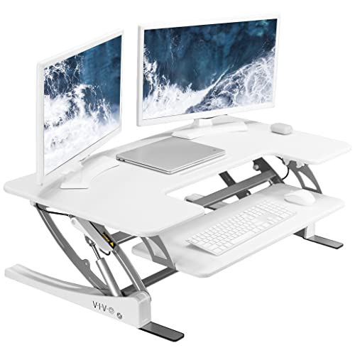 VIVO White 42 in Standing Desk Converter, DESK-V000VLW | Large, Height Adjustable, Stand Up Desk Riser, Wide Keyboard Tray, Dual Monitor and Laptop Workstation, White Frame, V Series - color: White, size: 42"