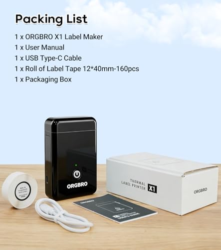 ORGBRO Label Maker Machine with Tape, X1 Bluetooth Mini Label Printer - color: Black