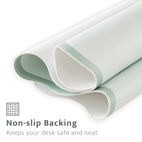 Scalloped Desk Mat, 31.5" x 15.7", PU Leather, Waterproof Anti-Slip, Cute Aesthetic Desk Pad for Office/Home/Game/Vanity (Sage, 31.5" x 15.7") - color: Sage