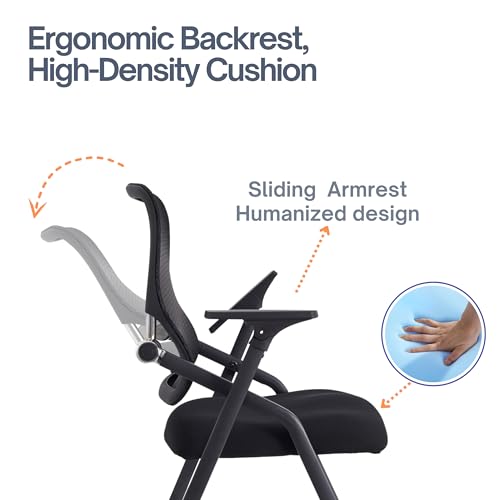 Updated Conference Room Chairs, Folding Office Desk Chair with Lumbar Support and Sliding Armrest with Casters, Stackable Office Guest Chairs & Reception Chairs, 4 Pack Black - color: Black, size: 4 Pack