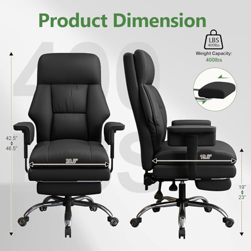 Office Chair Comfortable Executive Desk Chair with Foot Rest, Adjustable Height Home Computer Chair High Back Gaming Chair Leather Swivel Rolling Work Chairs, Black - color: Black