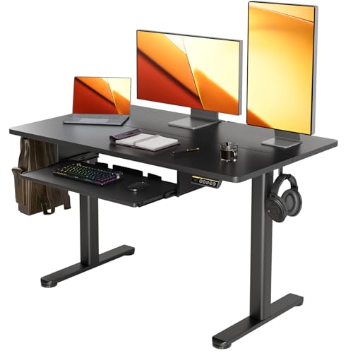 YDN Standing Desk 48 Inch Height Adjustable with Keyboard Tray Black | Ergonomic design, 28.3-46.5 inch electric height range, 176 lb capacity, water-resistant surface, cable management - color: Black