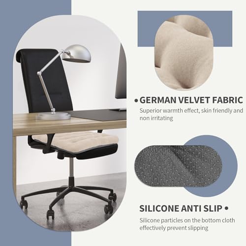 BUYUE Good Support Office Chair Cushion Padded, Soft Velvet Comfortable Non-Slip Seat Cushion for Computer Desk Kitchen Chair (1 Count, Beige) - color: Beige