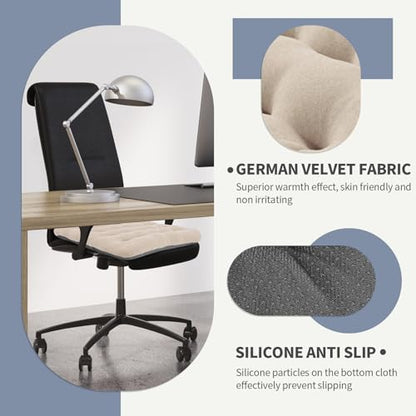 BUYUE Good Support Office Chair Cushion Padded, Soft Velvet Comfortable Non-Slip Seat Cushion for Computer Desk Kitchen Chair (1 Count, Beige) - color: Beige