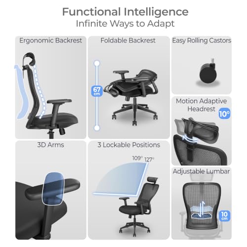 Tervo Model Y | Folding Office Chair for Small Spaces | Gaming Chair for Adults & Kids | Ergonomic Mesh Computer Chair | Foldable Desk Chair Home Work | - color: Midnight Black
