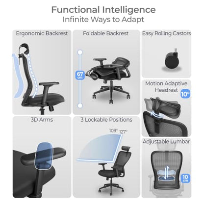 Tervo Model Y | Folding Office Chair for Small Spaces | Gaming Chair for Adults & Kids | Ergonomic Mesh Computer Chair | Foldable Desk Chair Home Work | - color: Midnight Black
