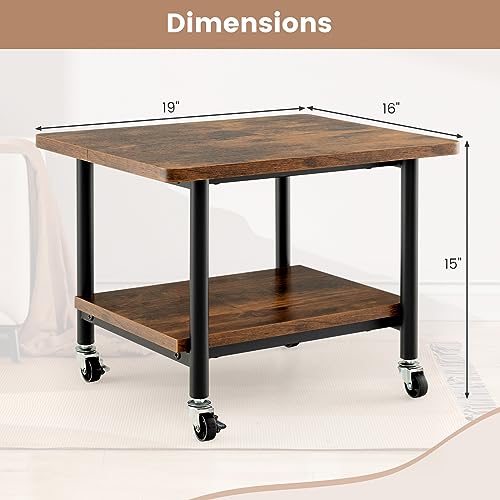 Tangkula 2-Tier Printer Stand, Under Desk Rolling Printer Cart - color: Rustic Brown, size: 2-Tier