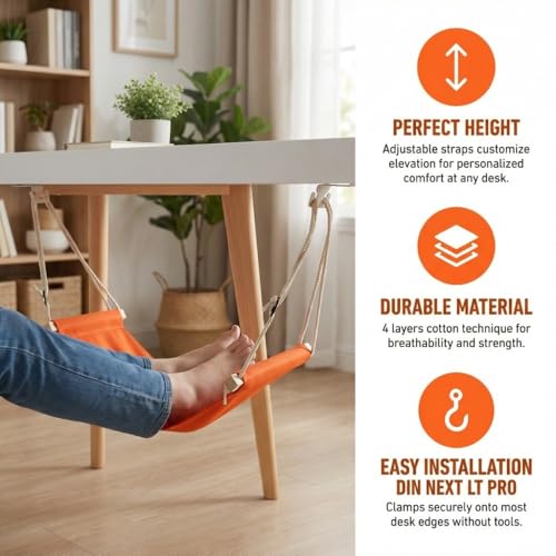 Foldable Footrest for Desk - Adjustable Under Desk Hammock with Breathable Fabric for Office Chair & Airplane Travel