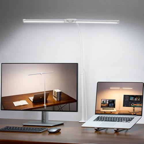 Voncerus LED Desk Lamp for Home Office, Double Head Desk Light with Clamp - color: White Pro