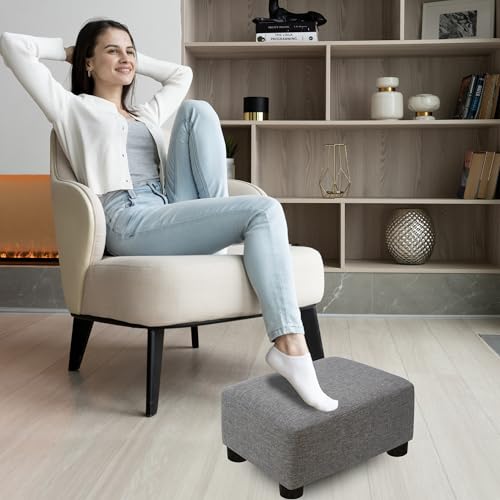 CAROLMADE Small Foot Stool Ottoman Footstool with Legs Under Desk Footrest for Living Room Bedroom and Office,Linen-Grey - color: Grey, size: 11"d X 15.4"w X 8.3"h