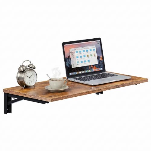 Need 36x20IN Wall Mounted Folding Table for Office Laundry Retro - color: Rustic Brown Desktop & Black Shelf Brackets, size: L36" * W20"