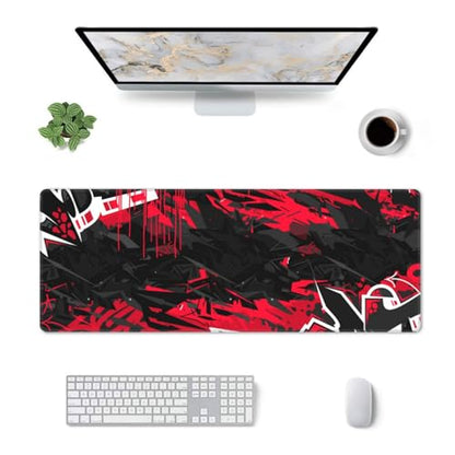 Gaming Mouse Pad, with Stitched Edges, Dark Black Urban Street Art Graffiti Mouse Mat, Extended XL Mousepad with Anti-Slip Base, Cool Large Mouse Pad for Desk, 31.5 x 11.8 in - color: Dark Black Urban Street Art Graffiti