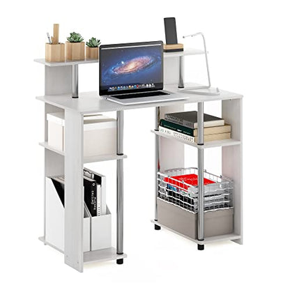 Furinno Jaya Simple Design Computer Writing Desk, White Oak/Stainless Steel - color: White Oak/Stainless Steel