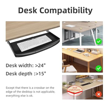 22"Wx11"D Under Desk Keyboard Tray Slide Out, Pull Out Keyboard Tray for Desk, Keyboard Holder Under Desk,Sturdy Keyboard Shelf Under Desk, Black Keyboard Drawer Desk Extender - size: 22"Wx11"D