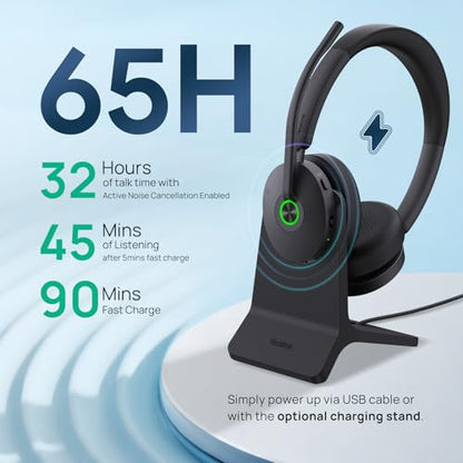 Yealink BH74 AI ANC Wireless Headset with Mic for Work with Charging Dock - color: BH74 UC, style: BH74 with Charging Stand