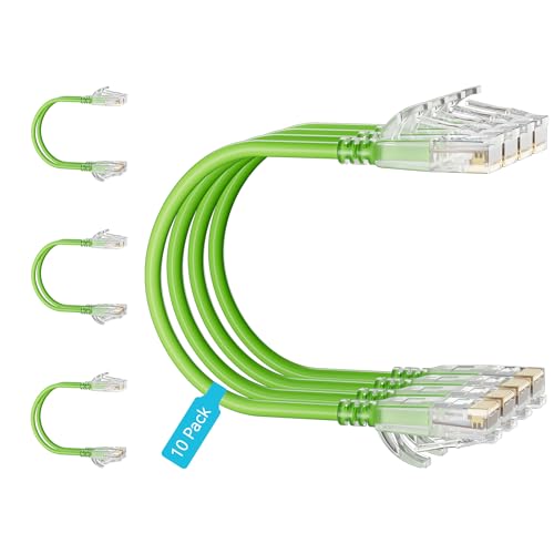 Cat6 Slim Patch Cables 3 Feet 10-Pack Green, Cat6a Patch Cables 10Gbps 550MHz High-Speed, Cat 6 Ethernet Cable Pure Copper UTP, Flexible & Thin Patch Cable Cat 6 for Network Cabling - color: Green, size: 3FT
