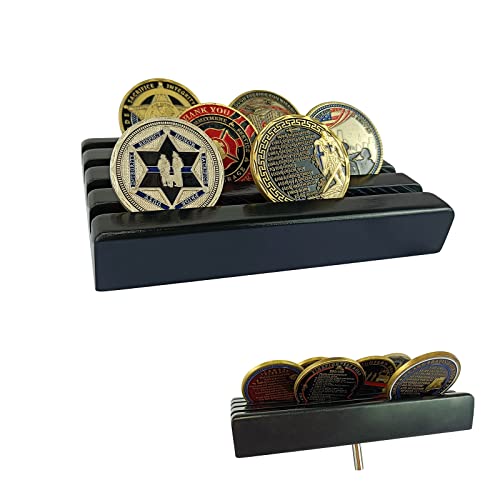 ASmileIndeep Military Challenge Coin Display Holder, Solid Wood Stand Holds 12 Coins, 4 Row Slotted Coin Rack for Desk, Black - color: Black, size: Small