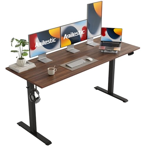 Agilestic Electric Height Adjustable Standing Desk, 63 Inch, Dark Walnut | Smooth Height Adjustment, Memory Presets, Hooks, Stable Steel Frame,154 lbs Capacity, Easy Assembly, Splice Board - color: Dark Walnut, size: 63 x 24 Inch