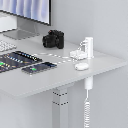 Pop Up Outlet for Countertop,Recessed Power Strip Table Outlet,Power Grommet in Drawer Outlet,Furniture Flush Mount for Desktop,20W USB C (White, 6.5FT)