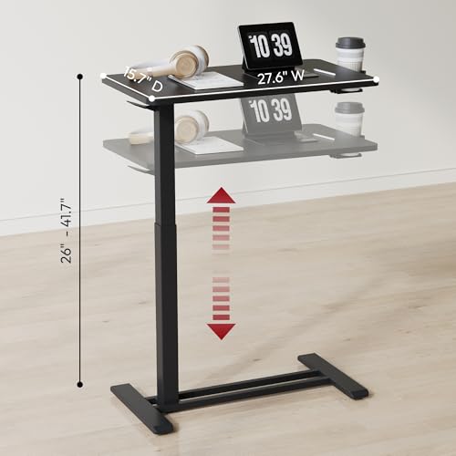 SANODESK 28''Mobile Standing Desk with Hidden Wheels,Pneumatic Laptop Desk | Computer Cart Movable Height Adjustable Table Small Sit Stand Desk for Home Office Hospital Use,27.6" W x 15.7" D, Black - color: Black, size: 28x16