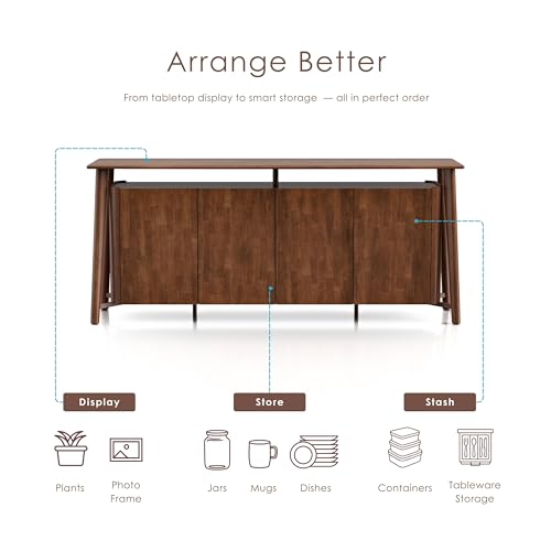 Furniture of America Nazaen IV Mid-Century Modern Solid Wood 82.5-inch Sideboard Buffet Cabinet with Hidden Drawers, Credenzas for Living Room, Dining Room, Office, Rich Walnut