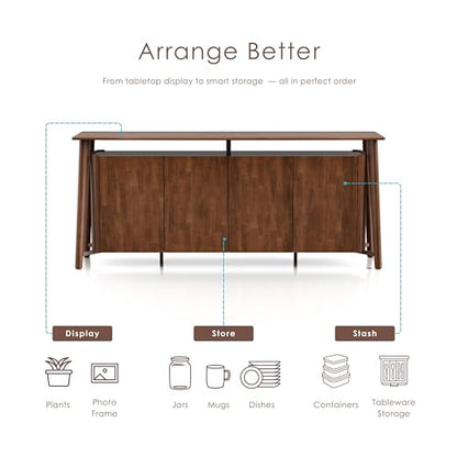Furniture of America Nazaen IV Mid-Century Modern Solid Wood 82.5-inch Sideboard Buffet Cabinet with Hidden Drawers, Credenzas for Living Room, Dining Room, Office, Rich Walnut